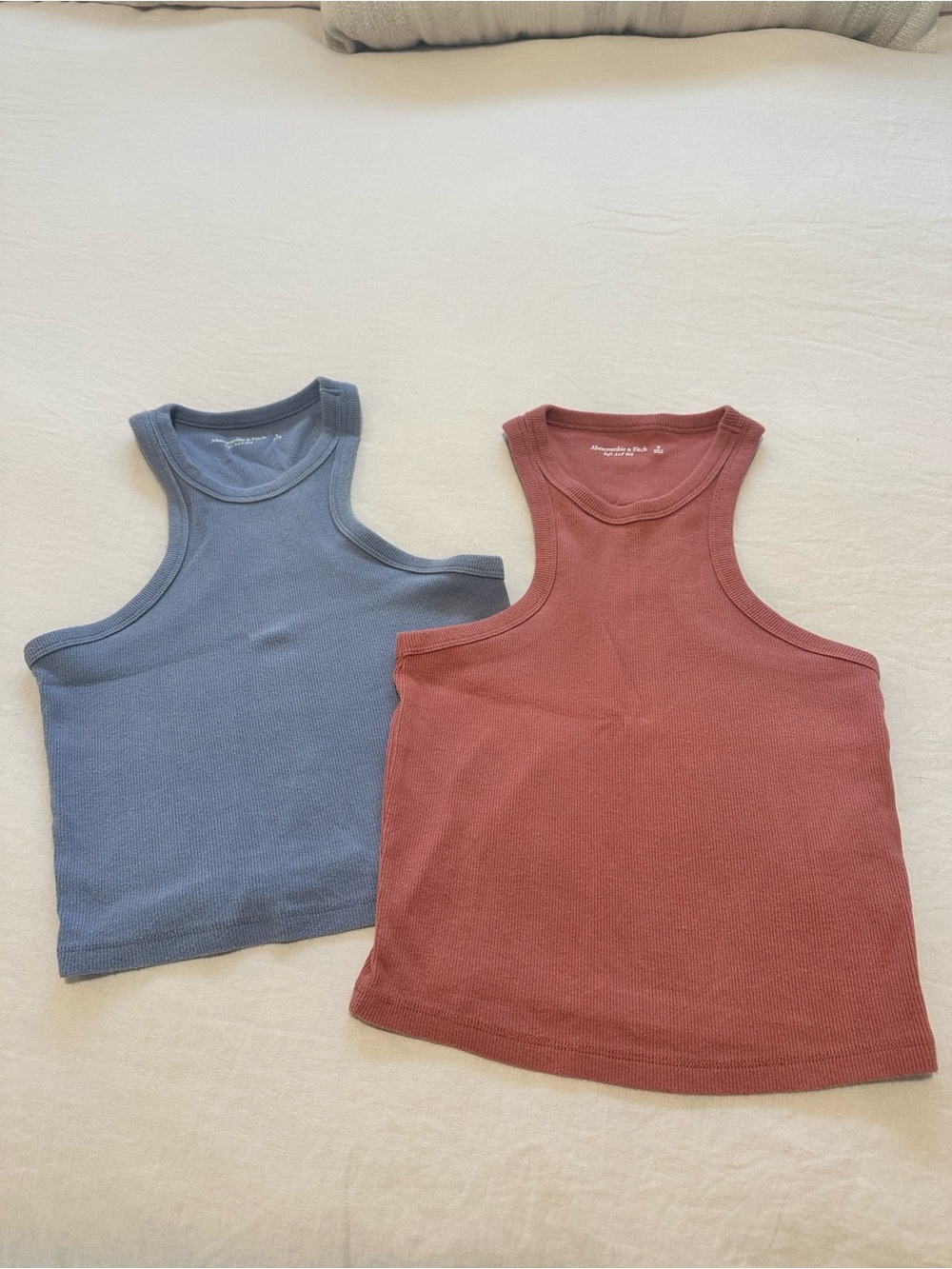 Abercrombie & Fitch Rust Red and Slate Blue Ribbed Tank Tops
